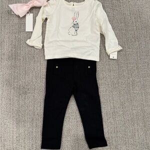 White Bunny Top and Black Pants Set